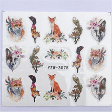 Load image into Gallery viewer, Water Decals Nail Tattoo Wolf Animal 3D Embossed Nail Sticker Flower Adhesive Manicure Slider Nail Art Tips Curve Graffiti Nail Design for Acrylic Nail Supplies Designer Nail Decorations for Women Girls Kids 3D Nail Art Stickers Decals
