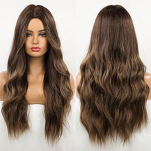 Load image into Gallery viewer, Long Dark Brown Synthetic Wigs for Women Silky Wavy Wig With Air Bangs Heat Resistant Fiber Cosplay Daily Party Replacement Wig Wigs For Black Women Cosplay Wigs For Women