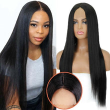Load image into Gallery viewer, Long Straight Synthetic Black Wig Mixed Brown and Blonde Long Wig For Black Women Middle Part Nature Wigs For Black Women Cosplay Wigs For Women