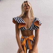 Load image into Gallery viewer, Two-Pieces Women Push-Up Padded Bra Ruffles Bandage Bikini Set Swimsuit Women's Bathing Suits Ruffles Flounce Bikini Sets Low Rise Two Piece Swimsuit Swimwear Bathing Suit Beachwear