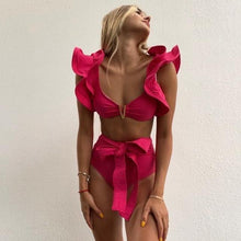 Load image into Gallery viewer, Two-Pieces Women Push-Up Padded Bra Ruffles Bandage Bikini Set Swimsuit Women's Bathing Suits Ruffles Flounce Bikini Sets Low Rise Two Piece Swimsuit Swimwear Bathing Suit Beachwear