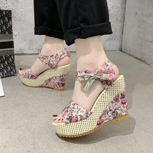 Load image into Gallery viewer, Bowknot Women High Heeled Shoes Summer Sandals Party Platform High Heels Shoes Lace Up Platform Beautiful Sandals Ankle Strap Slingback Dress Shoes