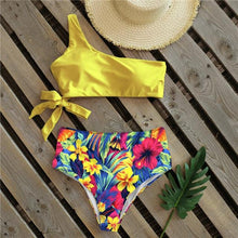 Load image into Gallery viewer, Bikinis Women New One Shoulder Swimwear High Waist Swimsuit Bandage Bathing Suits Beach Wear Female Lace Two Piece Swim Dress with Bikini Bottom Bathing Suits