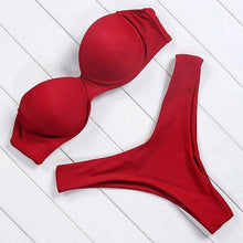 Load image into Gallery viewer, Bikini Set High Cut Solid Swimsuit Women Swimwear Push Up Bathing Suit Beachwear Leopard Bikini Women's Ribbed Underwire Bikini High Cut Bikini V Swimwear Butterfly Print High Leg Bikini Swimsuit