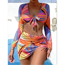 Load image into Gallery viewer, Bikini Women Push Up Swimsuit 3 Piece Bikini Set With Cover Up Women's Fashion 3 Piece Tie Dye Top Bikini Set Swimsuit Cover Up Skirt Swimwear Push Up Bather Swim Wear