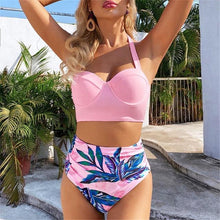 Load image into Gallery viewer, Leaf Floral Bikini Set Women Backless High-Waist Two Pieces Swimwear Beach Bathing Suits Swimsuits Women's Ruffle Bandage Bikini High Waist Bottoms Two Piece Swimsuits