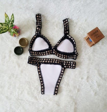 Load image into Gallery viewer, Handmade Women Bikini Crochet Knit Swimwear Halter Patchwork Bathing Suit Women's Swimsuit Strappy Side 2 Piece Bikini Set Triangle Beach Swimwear