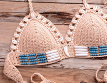 Load image into Gallery viewer, Vintage Blue Bikinis 2 Piece Halter Bikini Set Women High Waist Sequin Swimsuit Set Handmade Crochet High Quality Swimsuit Women Push Up Swimwear Knitted Beach Wear Bathing Suit