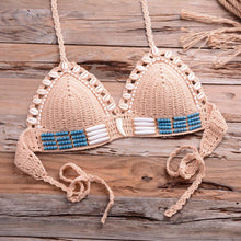 Load image into Gallery viewer, Vintage Blue Bikinis 2 Piece Halter Bikini Set Women High Waist Sequin Swimsuit Set Handmade Crochet High Quality Swimsuit Women Push Up Swimwear Knitted Beach Wear Bathing Suit