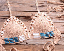Load image into Gallery viewer, Vintage Blue Bikinis 2 Piece Halter Bikini Set Women High Waist Sequin Swimsuit Set Handmade Crochet High Quality Swimsuit Women Push Up Swimwear Knitted Beach Wear Bathing Suit