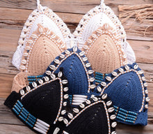 Load image into Gallery viewer, Vintage Blue Bikinis 2 Piece Halter Bikini Set Women High Waist Sequin Swimsuit Set Handmade Crochet High Quality Swimsuit Women Push Up Swimwear Knitted Beach Wear Bathing Suit