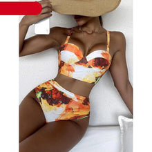 Load image into Gallery viewer, Leaf Floral Bikini Set Women Backless High-Waist Two Pieces Swimwear Beach Bathing Suits Swimsuits Women's Ruffle Bandage Bikini High Waist Bottoms Two Piece Swimsuits