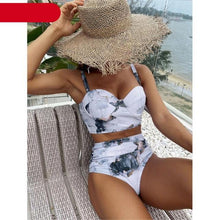 Load image into Gallery viewer, Leaf Floral Bikini Set Women Backless High-Waist Two Pieces Swimwear Beach Bathing Suits Swimsuits Women's Ruffle Bandage Bikini High Waist Bottoms Two Piece Swimsuits