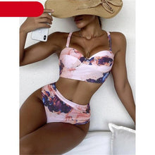 Load image into Gallery viewer, Leaf Floral Bikini Set Women Backless High-Waist Two Pieces Swimwear Beach Bathing Suits Swimsuits Women's Ruffle Bandage Bikini High Waist Bottoms Two Piece Swimsuits