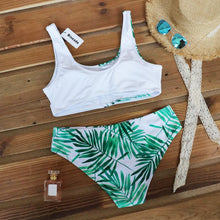 Load image into Gallery viewer, Women Bikini Set Leopard Swimwear Women High Waist String Floral Printed 2 Piece Bathing Suits Women Patchwork Swimsuits Push Up Printed Bikinis Buckle Front Beach Wear