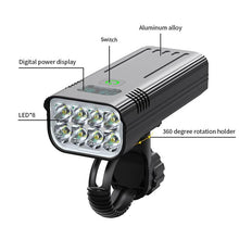 Load image into Gallery viewer, 10000mAh Bicycle Front Light Bicycle 8 LED Front Bike Light Headlight Bike Accessories USB Rechargeable Bicycle Headlight With IP65 Waterproof Lighting Modes Bicycle Light Fits For Bike All Road Bicycle