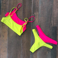Load image into Gallery viewer, Neon Yellow Green Swimsuit Women Push Up Padded Micro Bikini Summer Beach Bathing Suit Beach Swimwear Women's Scoop Neck Cut Out Front Lace Up Back High Cut One Piece Swimsuit