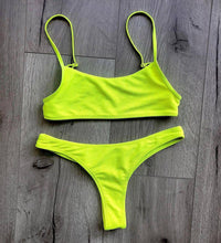 Load image into Gallery viewer, Neon Yellow Green Swimsuit Women Push Up Padded Micro Bikini Summer Beach Bathing Suit Beach Swimwear Women's Scoop Neck Cut Out Front Lace Up Back High Cut One Piece Swimsuit