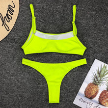 Load image into Gallery viewer, Neon Yellow Green Swimsuit Women Push Up Padded Micro Bikini Summer Beach Bathing Suit Beach Swimwear Women's Scoop Neck Cut Out Front Lace Up Back High Cut One Piece Swimsuit