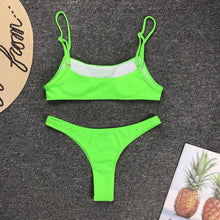 Load image into Gallery viewer, Neon Yellow Green Swimsuit Women Push Up Padded Micro Bikini Summer Beach Bathing Suit Beach Swimwear Women's Scoop Neck Cut Out Front Lace Up Back High Cut One Piece Swimsuit