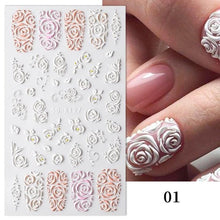 Load image into Gallery viewer, White Embossed Flower Lace 5D Sticker Decal Wedding Nail Art Designs Floral Flower Transfer Decal Geometry 3D Wave Design Decoration for Women Girls Tape Nail Art Stickers Decal Decoration Geometry Transfer Decals Nail Art Decorations Decoration Decal