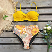 Load image into Gallery viewer, Bikini Swimsuit Women Swimwear Push Up Bikinis Set Leaf Print Female High Waist Swimming Suits For Bathing Suit Women Swimsuit Floral Print Bathing Suit Twist Front High Waist Bikini Set