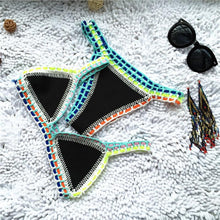 Load image into Gallery viewer, Handmade Women Bikini Crochet Knit Swimwear Halter Patchwork Bathing Suit Women's Swimsuit Strappy Side 2 Piece Bikini Set Triangle Beach Swimwear