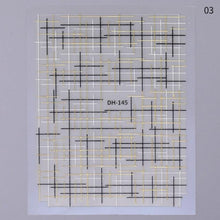 Load image into Gallery viewer, Black White 3D Nail Stickers Metal Gold Silver Geometric Tassel Strip Line Adhesive Transfer Decals Nail Art Design Gold Silver Metal Nail Sticker Metallic Curve Strip Line Nail Decal Self-Adhesive 3D Wave Design Nail Tips Decorations Manicure for Women