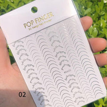 Load image into Gallery viewer, Black White 3D Nail Stickers Metal Gold Silver Geometric Tassel Strip Line Adhesive Transfer Decals Nail Art Design Gold Silver Metal Nail Sticker Metallic Curve Strip Line Nail Decal Self-Adhesive 3D Wave Design Nail Tips Decorations Manicure for Women