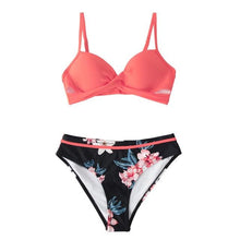 Load image into Gallery viewer, Push Up Floral Bikini Sets Women Two Pieces Swimsuits Women's Bathing Suits Push Up Halter Bandage Bikini Floral Printing Swim Bottoms Two Piece Swimsuits New Girl Beach Bathing Suits Swimwear