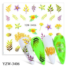 Load image into Gallery viewer, Autumn Simple Green Pink Pattern Water Nail Decal Sticker Flower Leaf Tree Winter Slider For Nail Art Manicuring Decoration Decals for Nail Art Decoration Including Hearts Stars Letters Bowknot Leaves Flowers Plants Fruits Butterflies