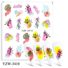 Load image into Gallery viewer, Autumn Simple Green Pink Pattern Water Nail Decal Sticker Flower Leaf Tree Winter Slider For Nail Art Manicuring Decoration Decals for Nail Art Decoration Including Hearts Stars Letters Bowknot Leaves Flowers Plants Fruits Butterflies