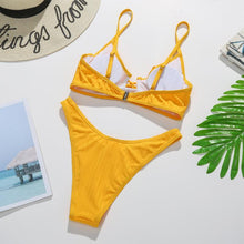 Load image into Gallery viewer, Bikini Swimwear Women Green Swimsuits Bathing Suit Beachwear Women's Ribbed Braided String Bikini Lace Up Swimsuit Square Collar High Cut Bathing Suit
