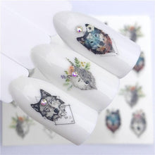 Load image into Gallery viewer, Fox Wolf Animal 3D Embossed Nail Sticker Flower Adhesive Manicure Slider Nail Art Tips Decorations Decals Manicure Design Golden Firework Star Accessories Heart Nail Art Stickers Glitter Decals Love Nail Sequins Laser Heart Nail