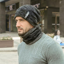 Load image into Gallery viewer, Winter Scarf Hat Set Outdoor Sport Warm Beanies Hat For Men Knitted Hats Bandana Hiking Camping Kid Neck Warmer Cap Neck Gaiter Winter Knitted Beanie Scarf Men Hat Neck Warmer Gaiter Face Cover Winter Beanie Hat Scarf Set Fleece Lined Skull Cap Winter Hat