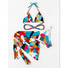 Load image into Gallery viewer, Bikini Women Push Up Swimsuit 3 Piece Bikini Set With Cover Up Women's Fashion 3 Piece Tie Dye Top Bikini Set Swimsuit Cover Up Skirt Swimwear Push Up Bather Swim Wear