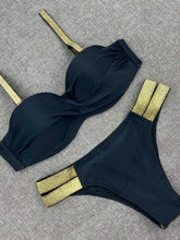 Load image into Gallery viewer, Bikini Sets Solid Color Swimsuit Mid-Waist Gather Cup Bikinis Women Swimwear Female Bathing Suits Beach wear Two Piece Swimsuits Triangle Bikini swimsuits for Women