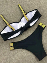 Load image into Gallery viewer, Bikini Sets Solid Color Swimsuit Mid-Waist Gather Cup Bikinis Women Swimwear Female Bathing Suits Beach wear Two Piece Swimsuits Triangle Bikini swimsuits for Women