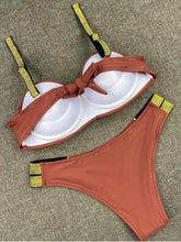Load image into Gallery viewer, Bikini Sets Solid Color Swimsuit Mid-Waist Gather Cup Bikinis Women Swimwear Female Bathing Suits Beach wear Two Piece Swimsuits Triangle Bikini swimsuits for Women