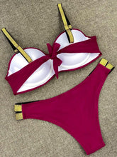 Load image into Gallery viewer, Bikini Sets Solid Color Swimsuit Mid-Waist Gather Cup Bikinis Women Swimwear Female Bathing Suits Beach wear Two Piece Swimsuits Triangle Bikini swimsuits for Women