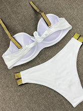 Load image into Gallery viewer, Bikini Sets Solid Color Swimsuit Mid-Waist Gather Cup Bikinis Women Swimwear Female Bathing Suits Beach wear Two Piece Swimsuits Triangle Bikini swimsuits for Women