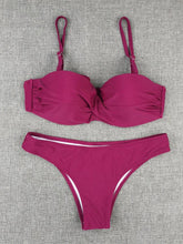Load image into Gallery viewer, Bikini Sets Solid Color Swimsuit Mid-Waist Gather Cup Bikinis Women Swimwear Female Bathing Suits Beach wear Two Piece Swimsuits Triangle Bikini swimsuits for Women