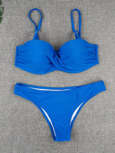 Load image into Gallery viewer, Bikini Sets Solid Color Swimsuit Mid-Waist Gather Cup Bikinis Women Swimwear Female Bathing Suits Beach wear Two Piece Swimsuits Triangle Bikini swimsuits for Women
