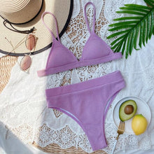 Load image into Gallery viewer, Bikini Swimwear Swimsuit Women Solid Bathing Suit Bikini Set With Pad Female High Waist Beachwear Women Bikini Swimsuits 2 Piece Deep V Neck Swimwear Adjustable Strap Back Bathing Suits