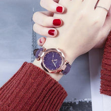 Load image into Gallery viewer, Shiny Luxury Student Watch Womens Star Quartz Watch Fashion Casual Womens Watch Bracelet Set Dial Woman Children Set Bracelet Watch Leather Band Luxury Quartz Watches