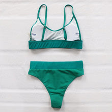Load image into Gallery viewer, High Waist Bikinis Ribbed Swimwear Women Push Up Swimsuits Women's Scoop Neck Swimsuits High Waist Bikini Sets 2 Piece Bathing Suit Solid Strap Bathing Suit Female Set