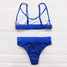 Load image into Gallery viewer, High Waist Bikinis Ribbed Swimwear Women Push Up Swimsuits Women's Scoop Neck Swimsuits High Waist Bikini Sets 2 Piece Bathing Suit Solid Strap Bathing Suit Female Set