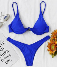 Load image into Gallery viewer, Neon V-bar Underwired Bikini Female Ribbed Swimsuit Women Swimwear Two-pieces Bikini set Push up Bathing Suit