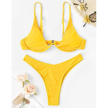 Load image into Gallery viewer, Neon V-bar Underwired Bikini Female Ribbed Swimsuit Women Swimwear Two-pieces Bikini set Push up Bathing Suit
