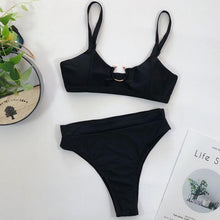 Load image into Gallery viewer, Women High Waist Bikini Swimsuit Swimwear Female Women Metal Ring Cross Bandage Bikini Set Swimsuit Two Piece Cutout Tie Back Bathing Suit Thong Bikini Set Bathing Suit Bather